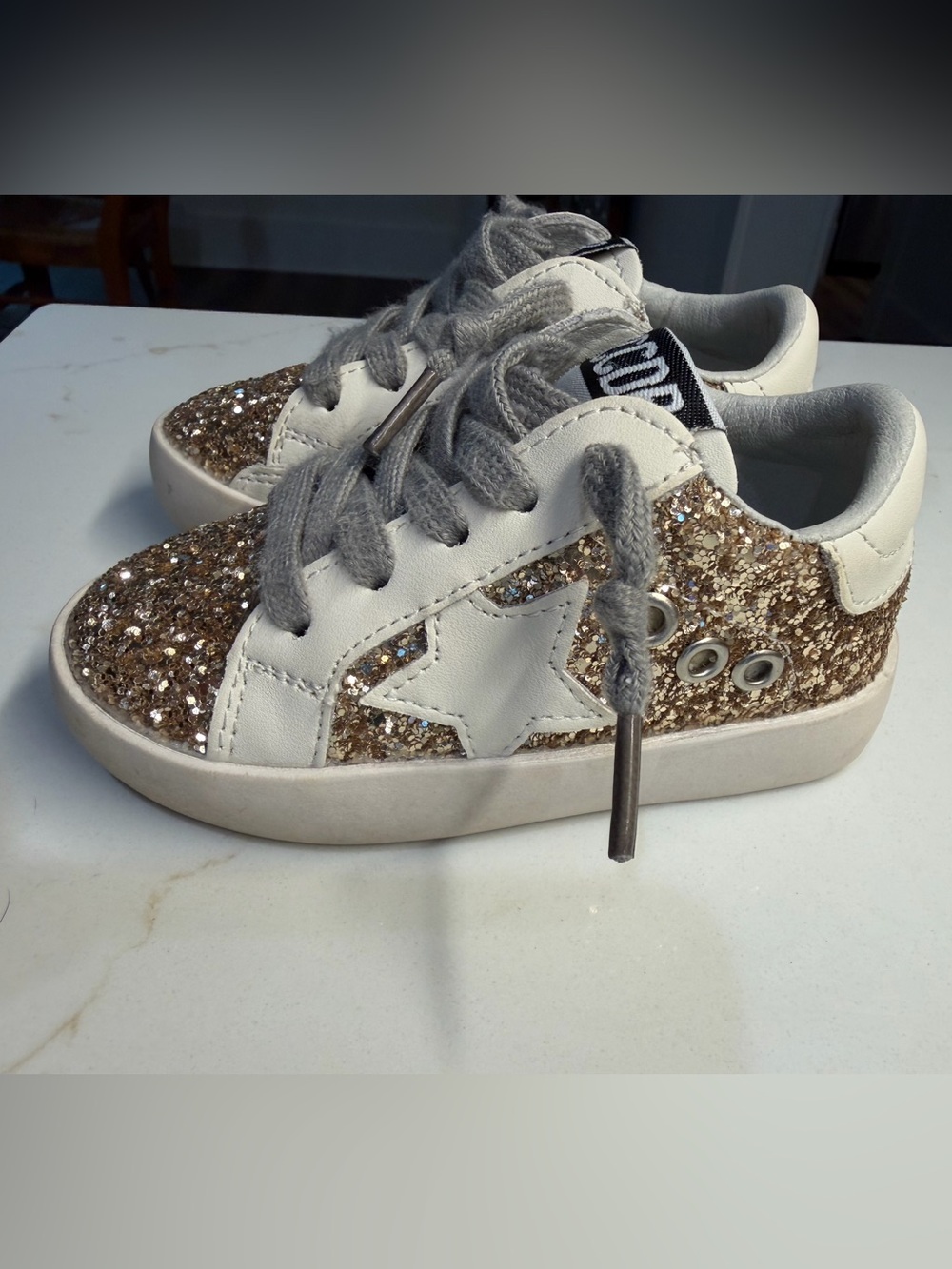 Glitter Star Lace-Up Kids Sneakers in Gold